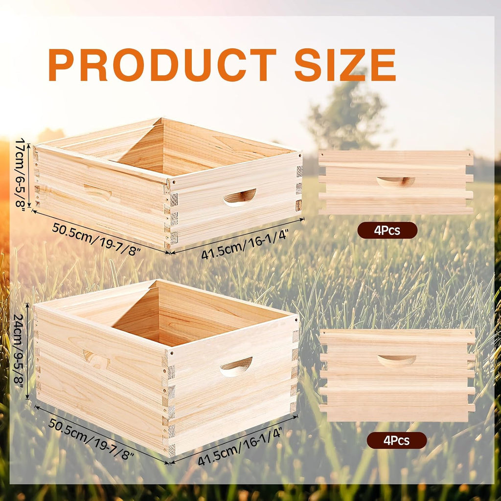 CroBlissful 2 Pcs 10 Frame Bee Hive Box Including Medium Super Beehive Box and Deep Brood Wooden Frames Bee Hives
