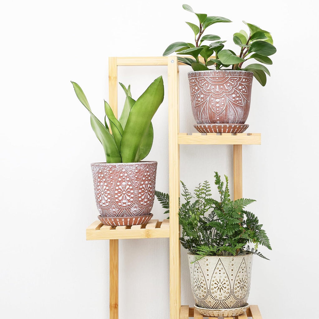 Gepege Ceramic Plant Pots, 6 Inch Indoor Planters with Drainage & Saucers | Ceramic pots for plants with drainage