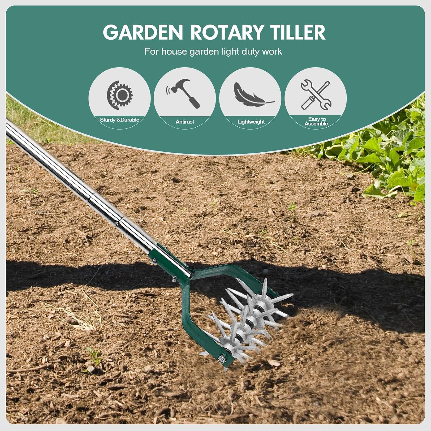 YEELOR Rotary Cultivator Garden Tool with Durable Aluminum Gears | Manual Tiller, 57″ long handle, loosens soil, mixes