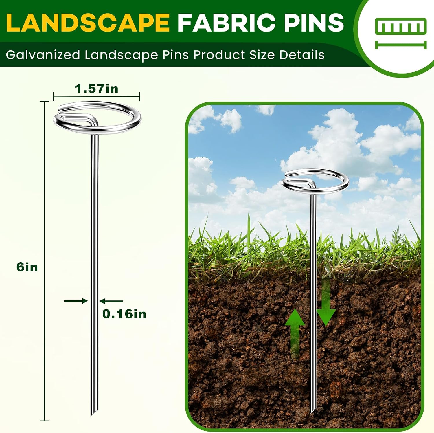 ALOTIKI Landscape Staples, 200Pcs 6 Inch Galvanized Landscape Fabric Stakes | Heavy Duty Garden Staples, Metal Weed