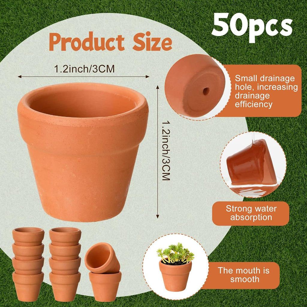 Gerrii 50 Pcs Mini 1. 2 Inch Terracotta Pots Bulk Small Clay Tiny Miniature Cactus Flower Succulent Plant Nursery Pots