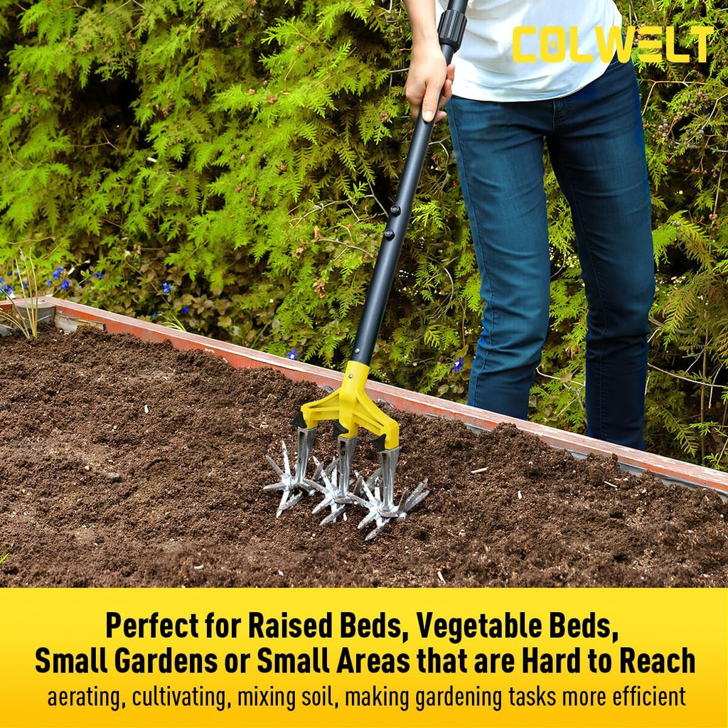 Rotary Cultivator Garden Tool 61’’, Hand Tiller Garden Tool with Detachable Aluminum Tines, Cultivators for Gardening