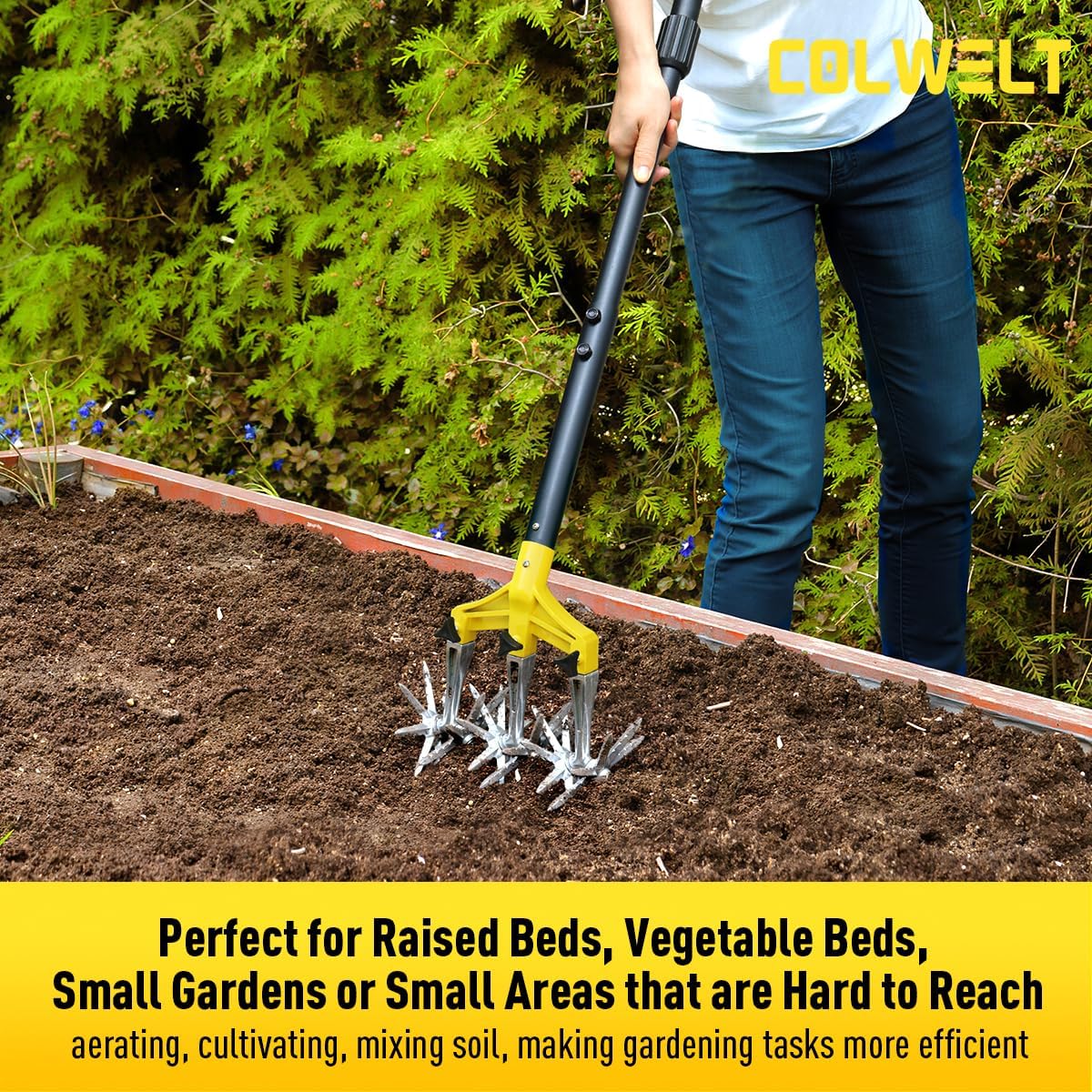 Rotary Cultivator Garden Tool 61’’, Hand Tiller Garden Tool with Detachable Aluminum Tines, Cultivators for Gardening