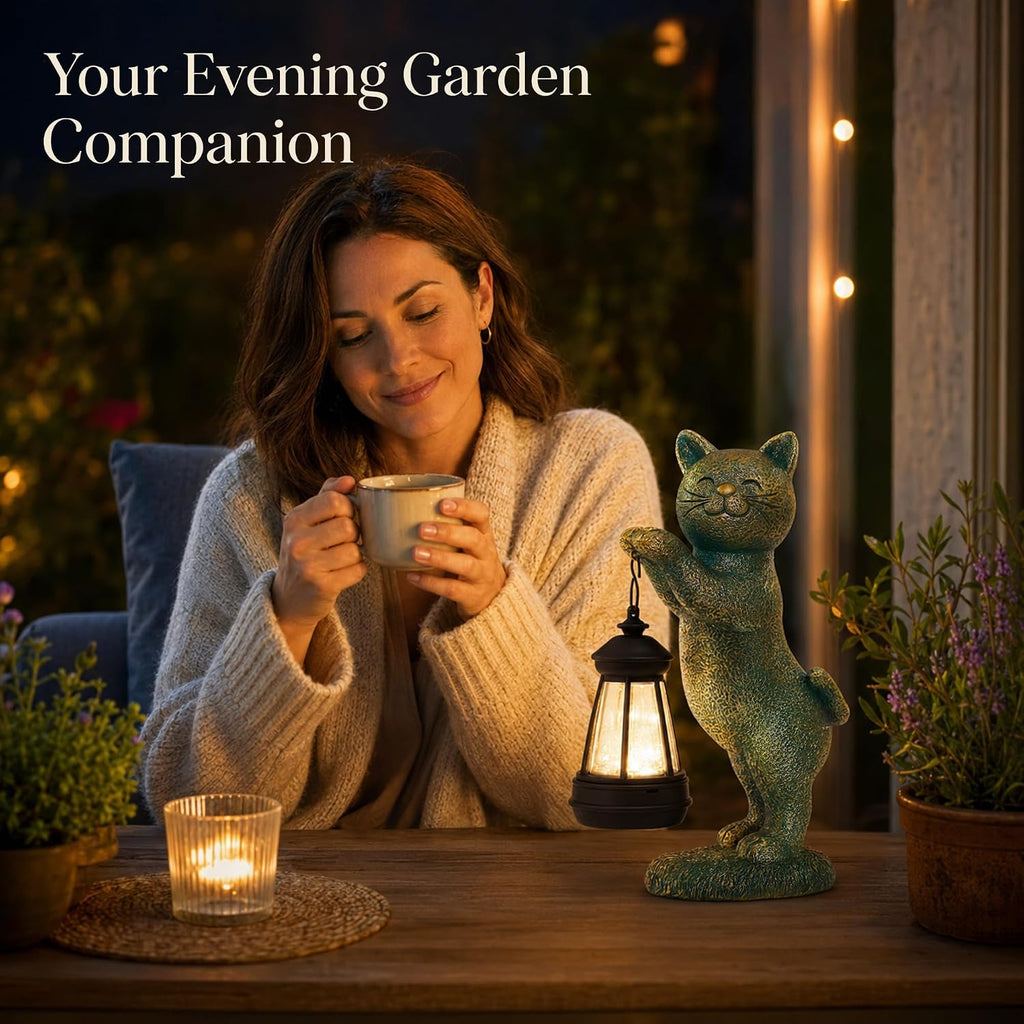 Nacome Cat Outdoor Statues for Garden with Solar Lantern | IP65 Waterproof,Outside Decor, Yard Art Lawn Ornaments