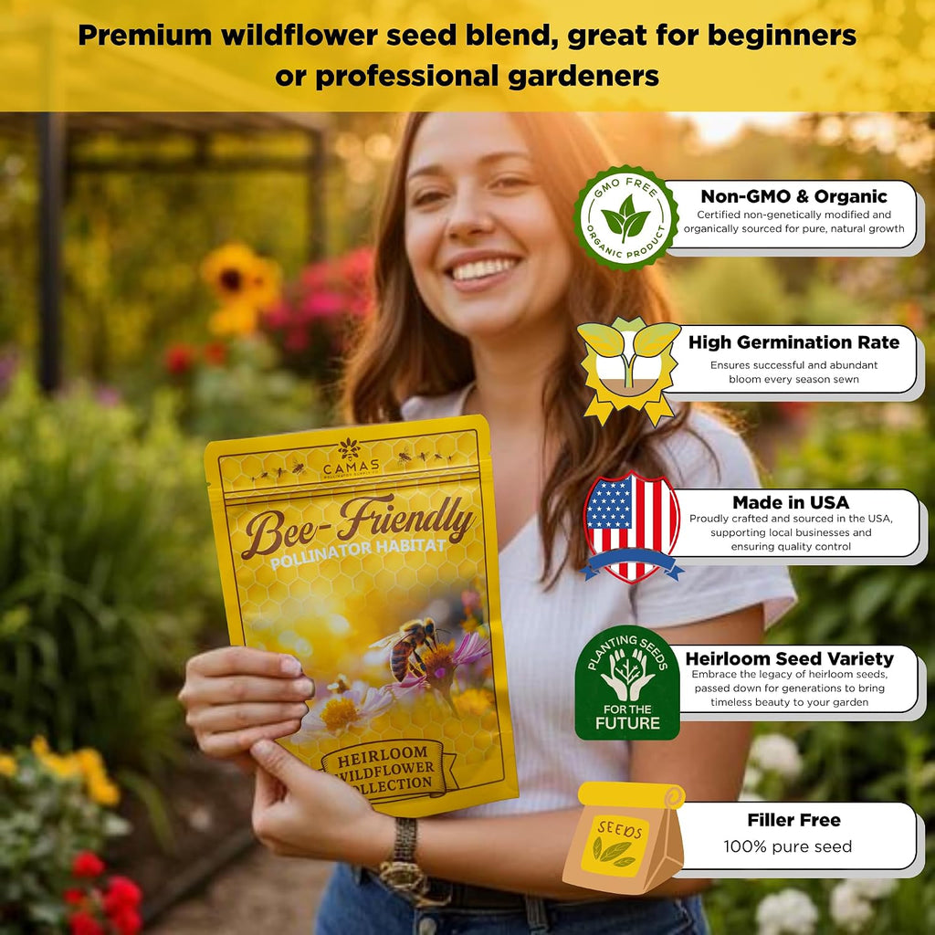 Camas Wildflower Seeds Bulk 1/4 lb – Perennial & Annual Wildflower Seed Mix for Planting Outside, Pure Seed No Fillers