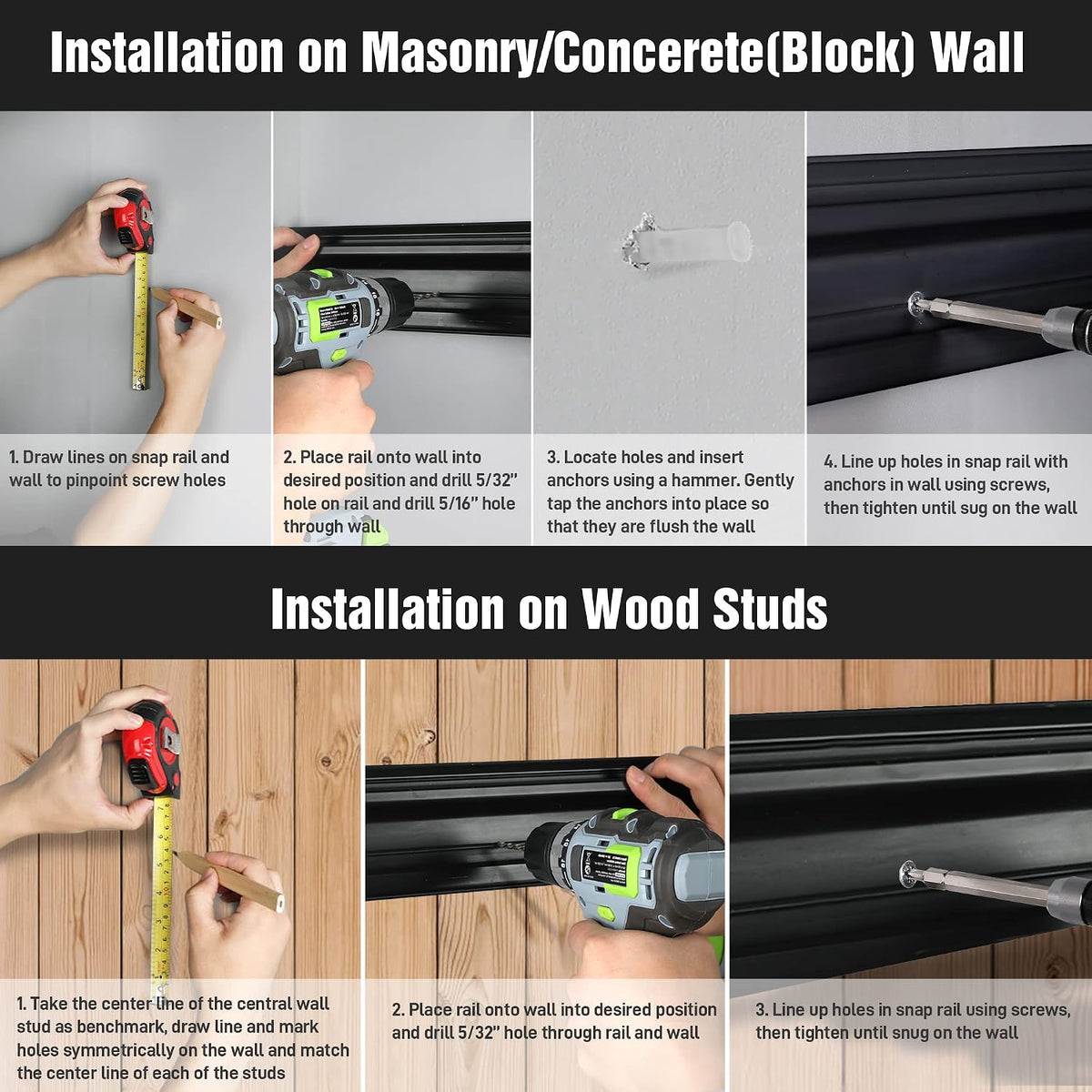 WORKPRO 64" Garage Tool Organizer Wall Mount with 8 Adjustable Hooks | Garage Organization, Garden Tool Rack System, 4