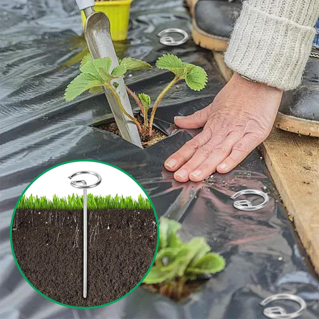 150 Pack 6 Inch Landscape Staples, Thickened 8 Gauge Circle Top Garden Stakes Heavy Duty Galvanized Landscape Fabric