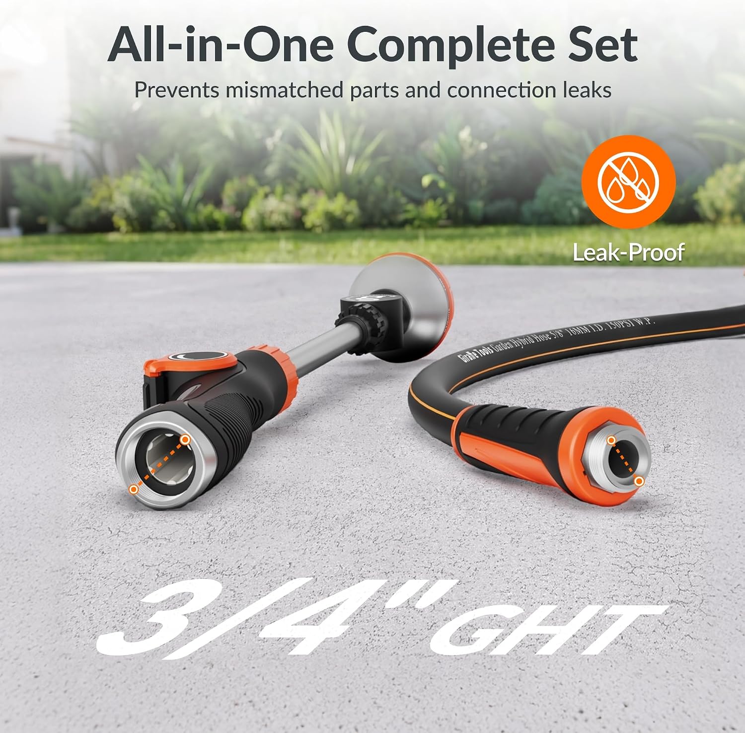 Giraffe Tools Garden Hose 5/8", 25ft Watering Wand Set | Water Hose Heavy Duty, Flexible, Lightweight Hybrid Hose with
