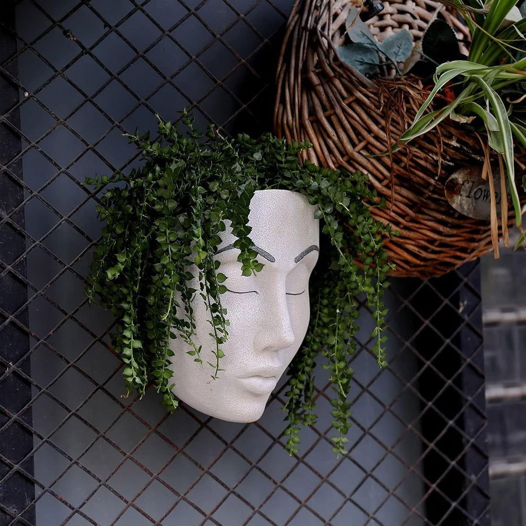 Yosoo Human Face Planter Pot, Resin Wall Hanging Flower Pot, Creative Decoration for Home and Garden (2)