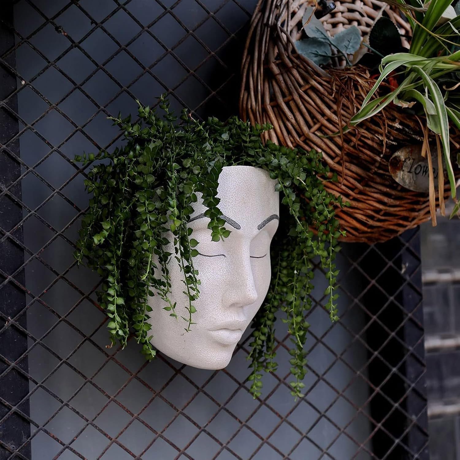 Yosoo Human Face Planter Pot, Resin Wall Hanging Flower Pot, Creative Decoration for Home and Garden (2)