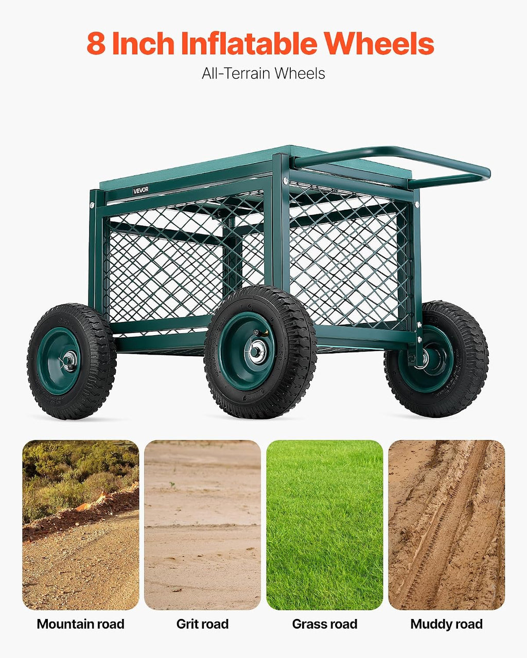 VEVOR Rolling Garden Cart with Seat, Metal Rolling Garden Work Seat with Wheels, Supports up to 400 LBS, Heavy Duty