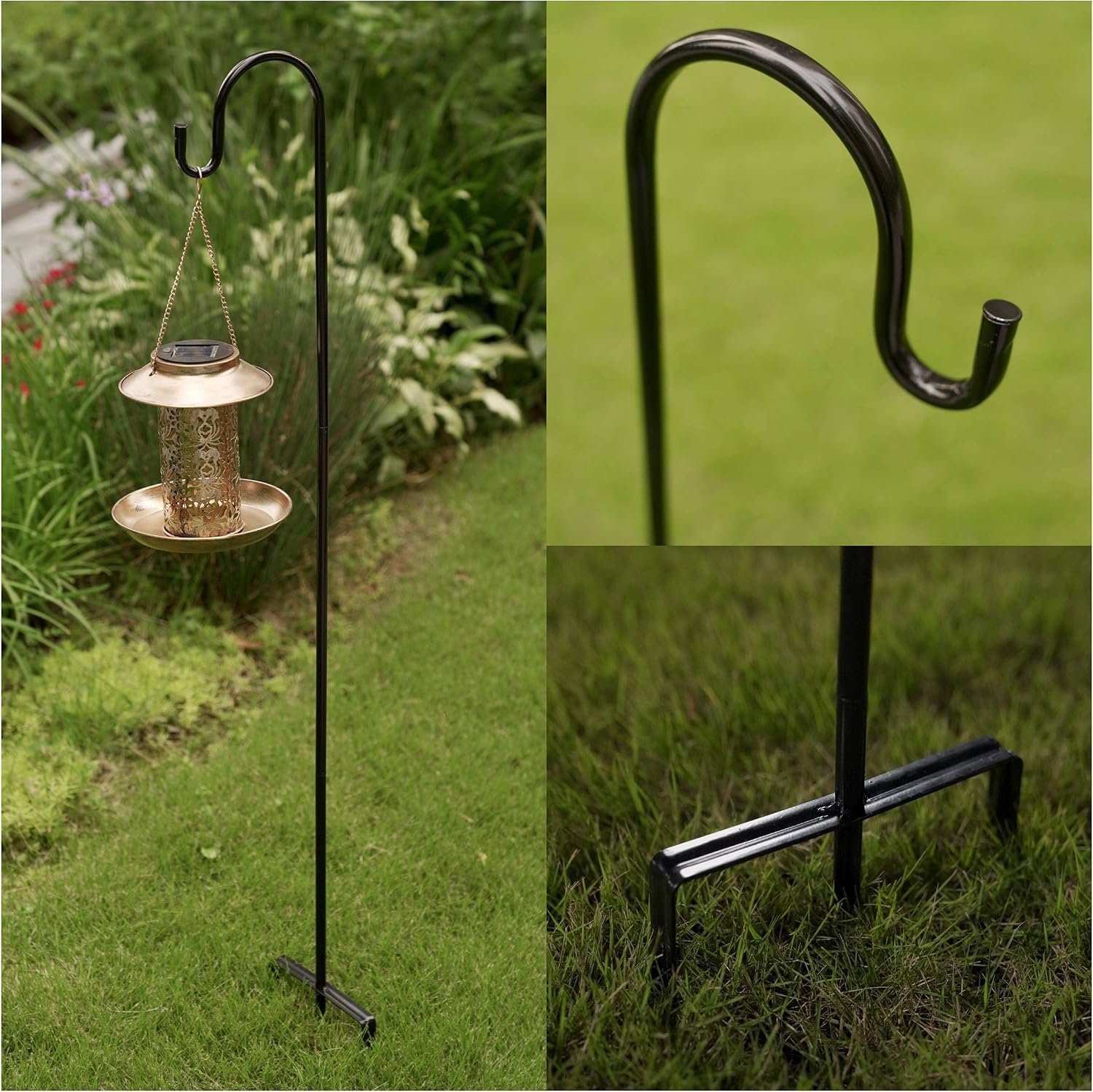 2 Pack Shepherd Hook, Black, 48 Inch, Adjustable Height, 1/2" Thick | Protected by U.S. Patent, Ideal for Hanging Solar