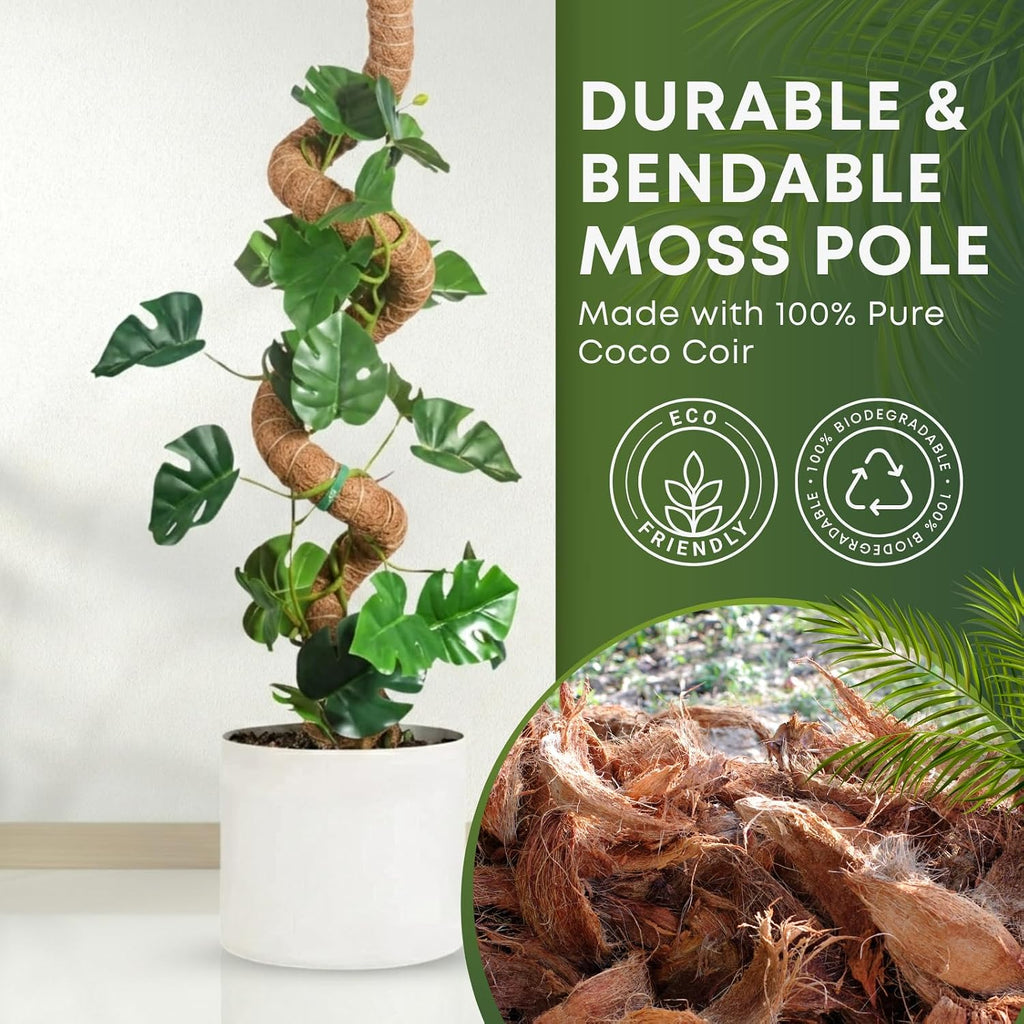 Bendable Moss Pole for Plants | 2 Pack 60 Inch Tall Moss Pole Monstera Plant Support | Large Poles for Climbing Plants