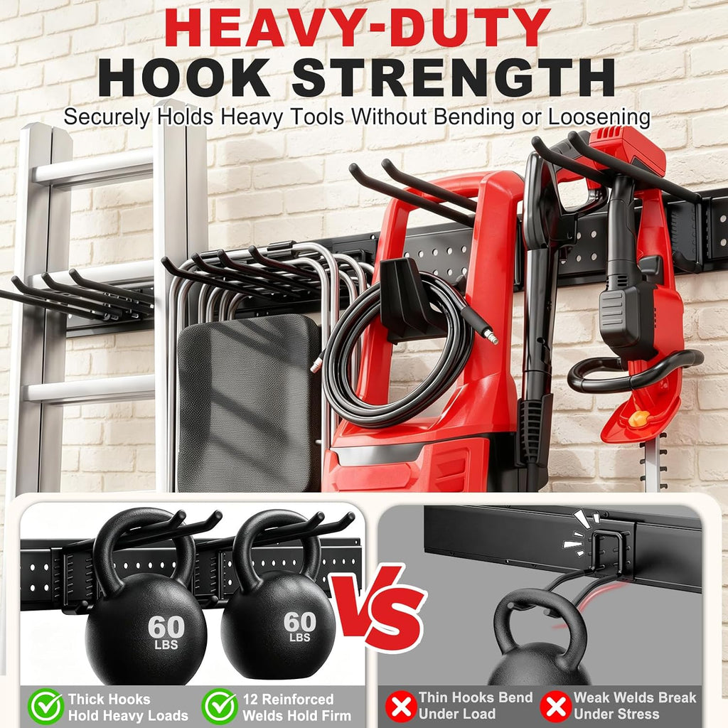 Garage Tool Organizer Wall Mount 66 inches with 13 Adjustable Heavy-Duty Hooks, Garage Organization, Garden Tool
