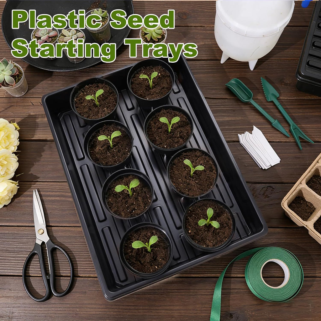 Seed Starter Tray Kit 60-Pack 3.4 Inch Round Nursery Pots | 5 Seedling Trays, 100 Plant Labels & 2 Transplanting Tools