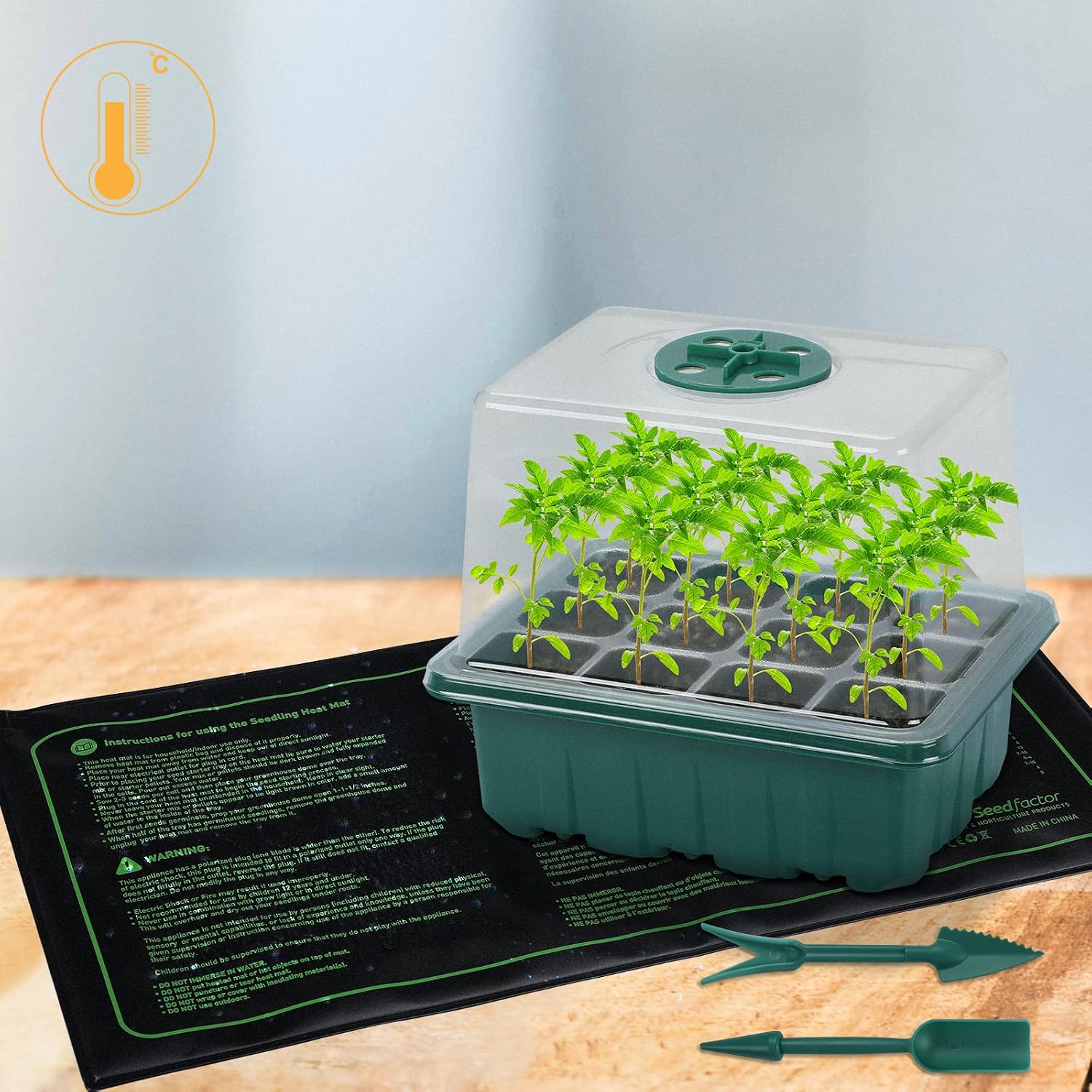 7-Pack Seed Starter Tray with Heat Mat (12 Cells per Tray), Plant Germination Trays with Adjustable Humidity Dome Seed