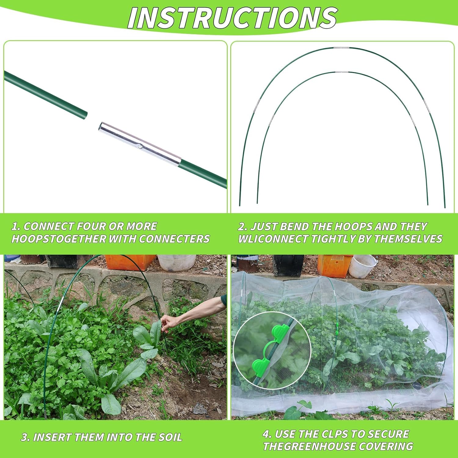 161 PCS Greenhouse Hoops Kit 7 FT Garden Tunnel Hoops for Raised Beds | DIY Grow Tunnel Frame, Garden Netting Support