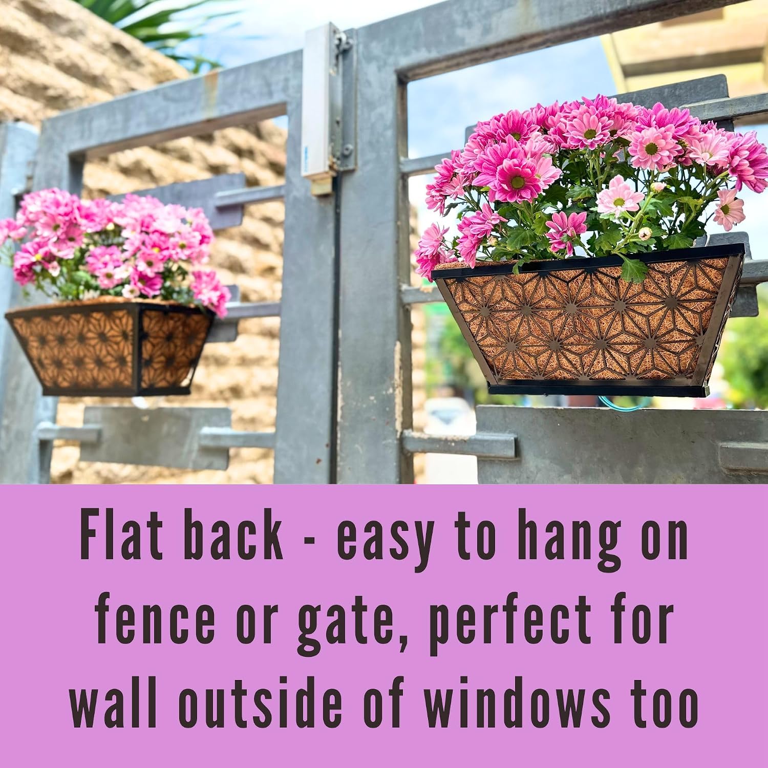 LaLaGreen Window Boxes Planter for Outdoor Plants (4 Pack, 12 Inch) Black Metal Small and Cute Rectangular Flower Pot