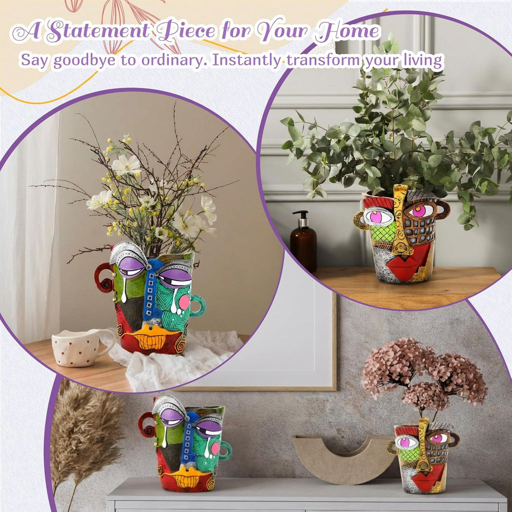 2 Pack Brutalist Abstract Face Planters Pots Head, Unique Abstract Flower Pot, Funny Planters Decoration Resin Face