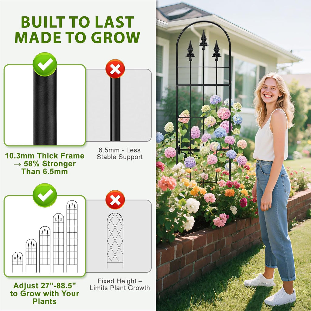2 Pack 57.8" H x13 W Garden Trellis for Climbing Plants Outdoor, Rustproof Arched Metal Rose Trellis for Outdoor Indoor