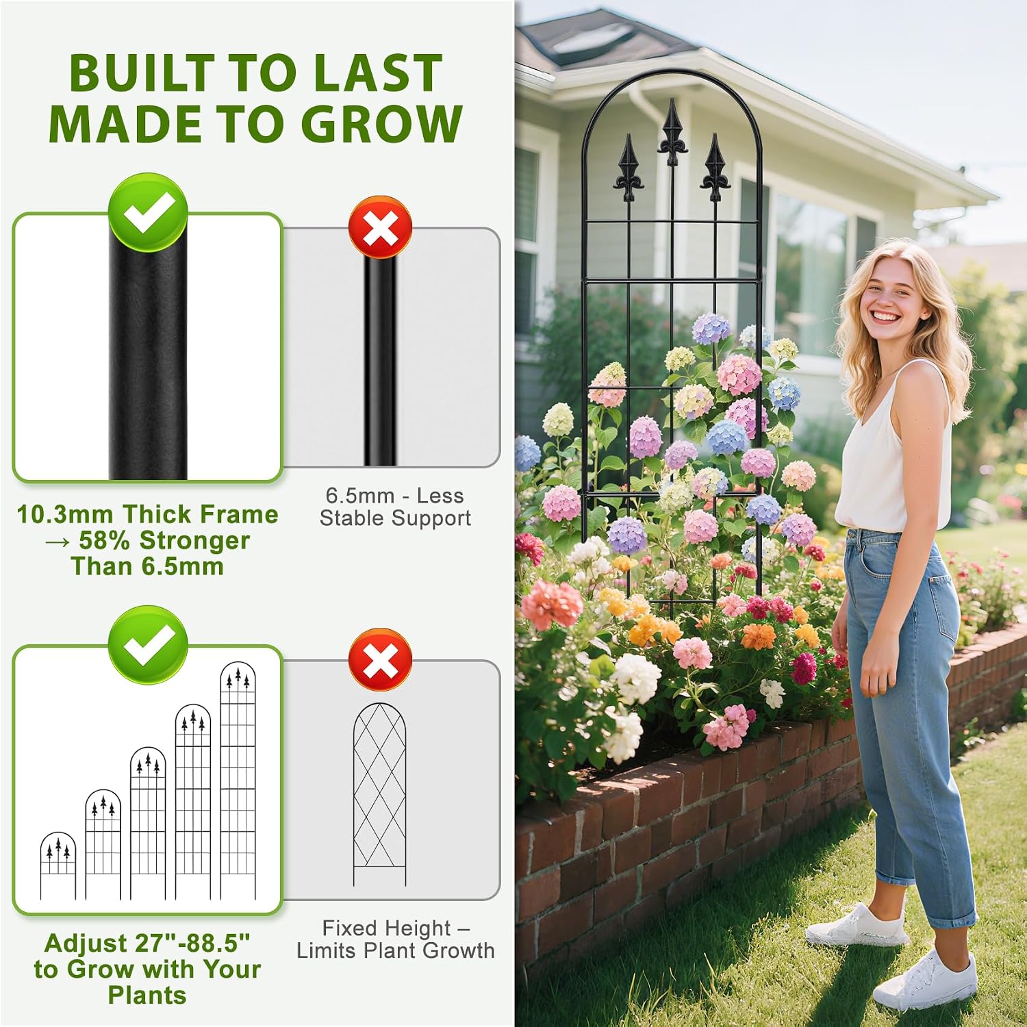 2 Pack 57.8" H x13 W Garden Trellis for Climbing Plants Outdoor, Rustproof Arched Metal Rose Trellis for Outdoor Indoor