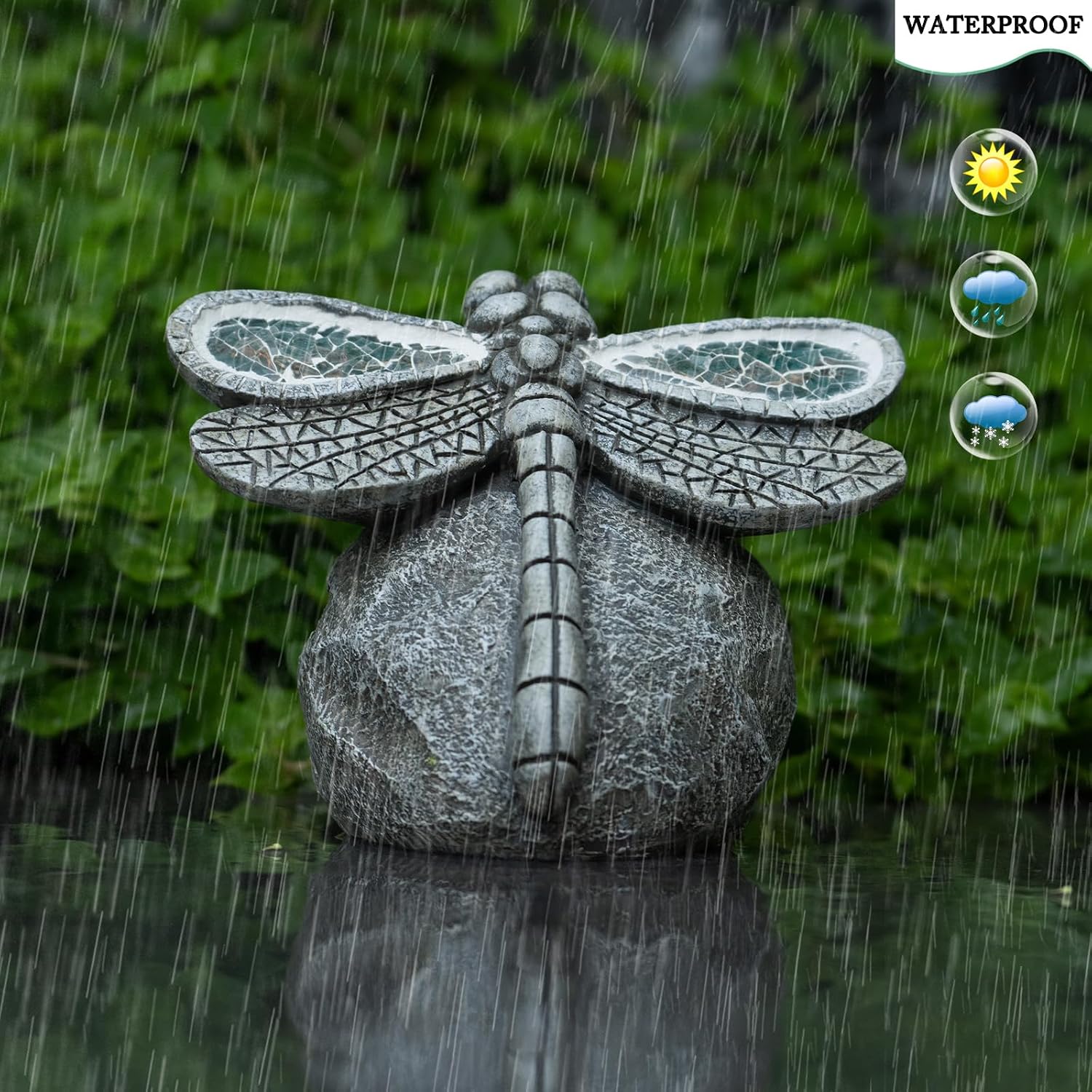 Rezpuao Garden Statue Dragonfly,Solar Dragonfly Decor for Outdoor,Resin Dragonflies Figurine with Solar Light for