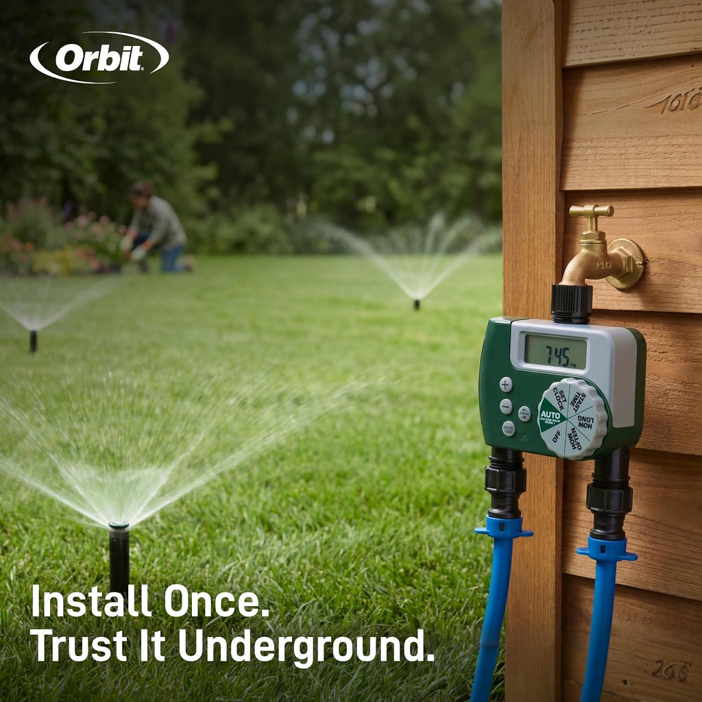 Orbit 2-Zone All-in-One Automatic Watering System - Automatic Sprinkler System for Yard Irrigation Setup - DIY Lawn Kit