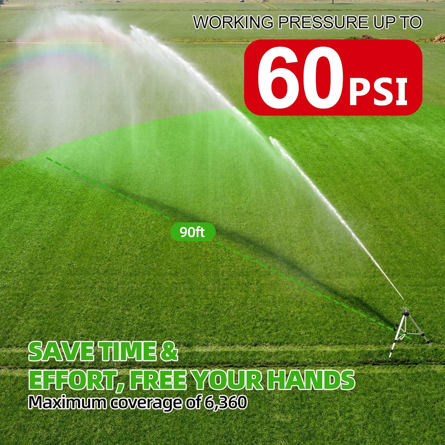 SPECILITE Brass Impact Sprinkler on Tripod Base, Waters up to 90ft, 50 inch | Heavy Duty Metal, 360 Degree Irrigation