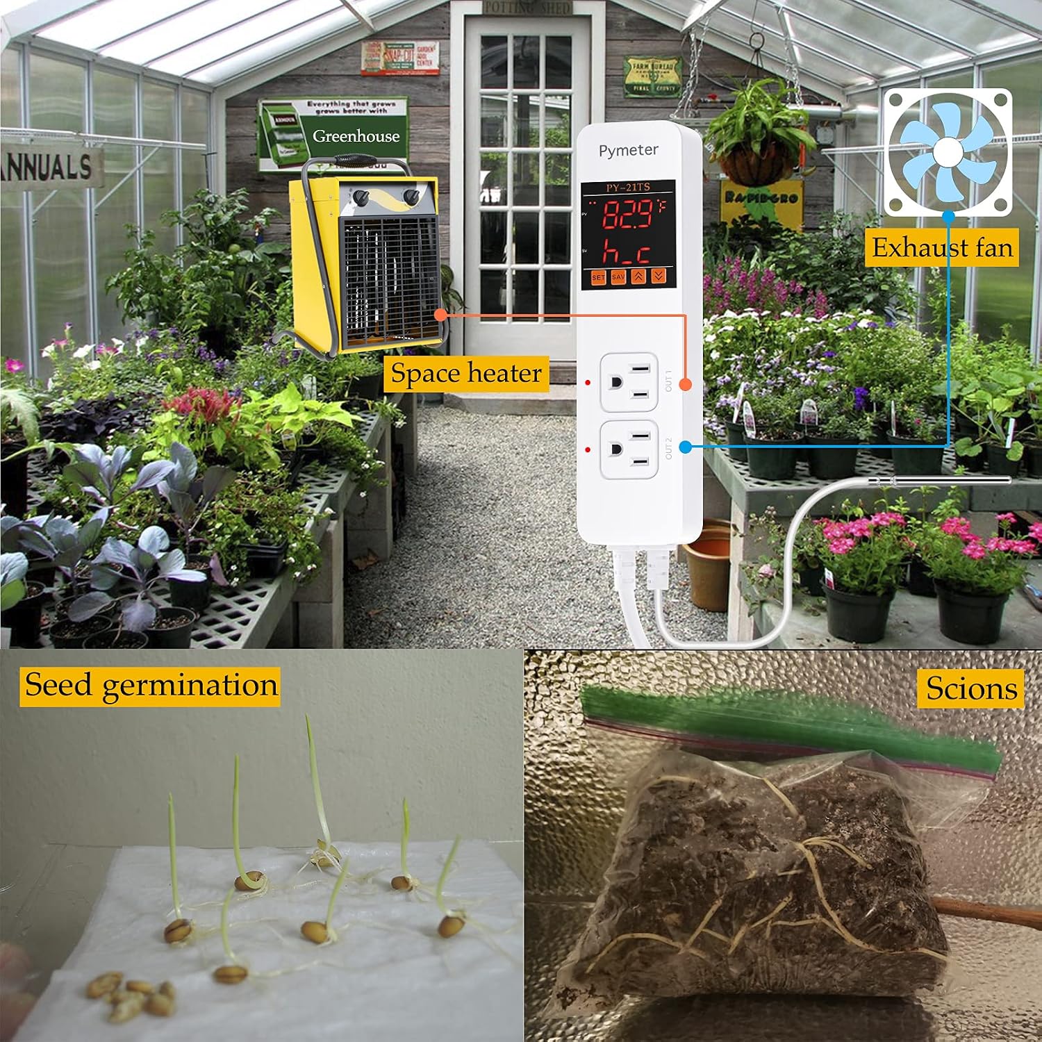 Attic Fan Thermostat Controller Temperature Switch Plug Outlet for Seedlings, Germination, Rooting, Greenhouse