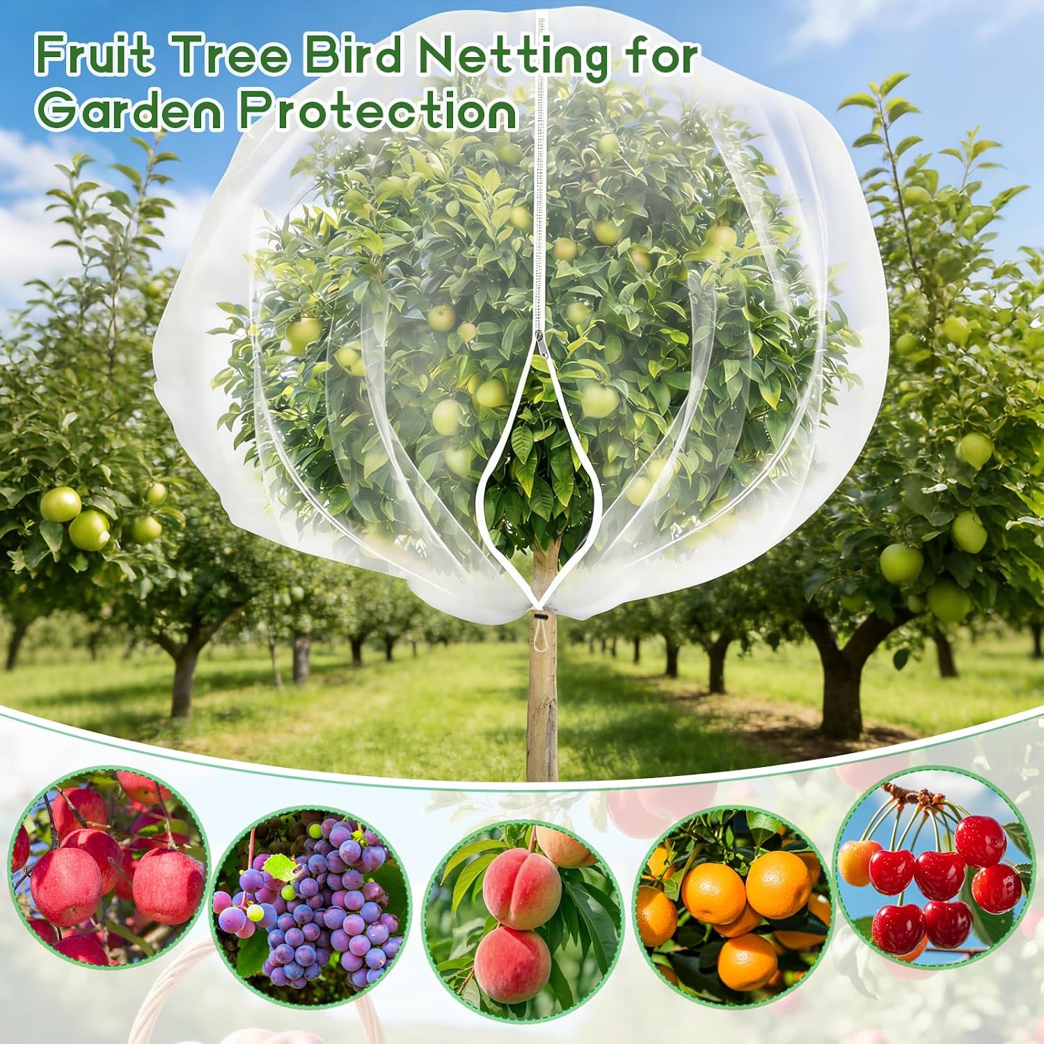 15X15 Feet Large Fruit Tree Netting Garden Netting with Zipper and Drawstring Plant Netting Insect Bird Cover for
