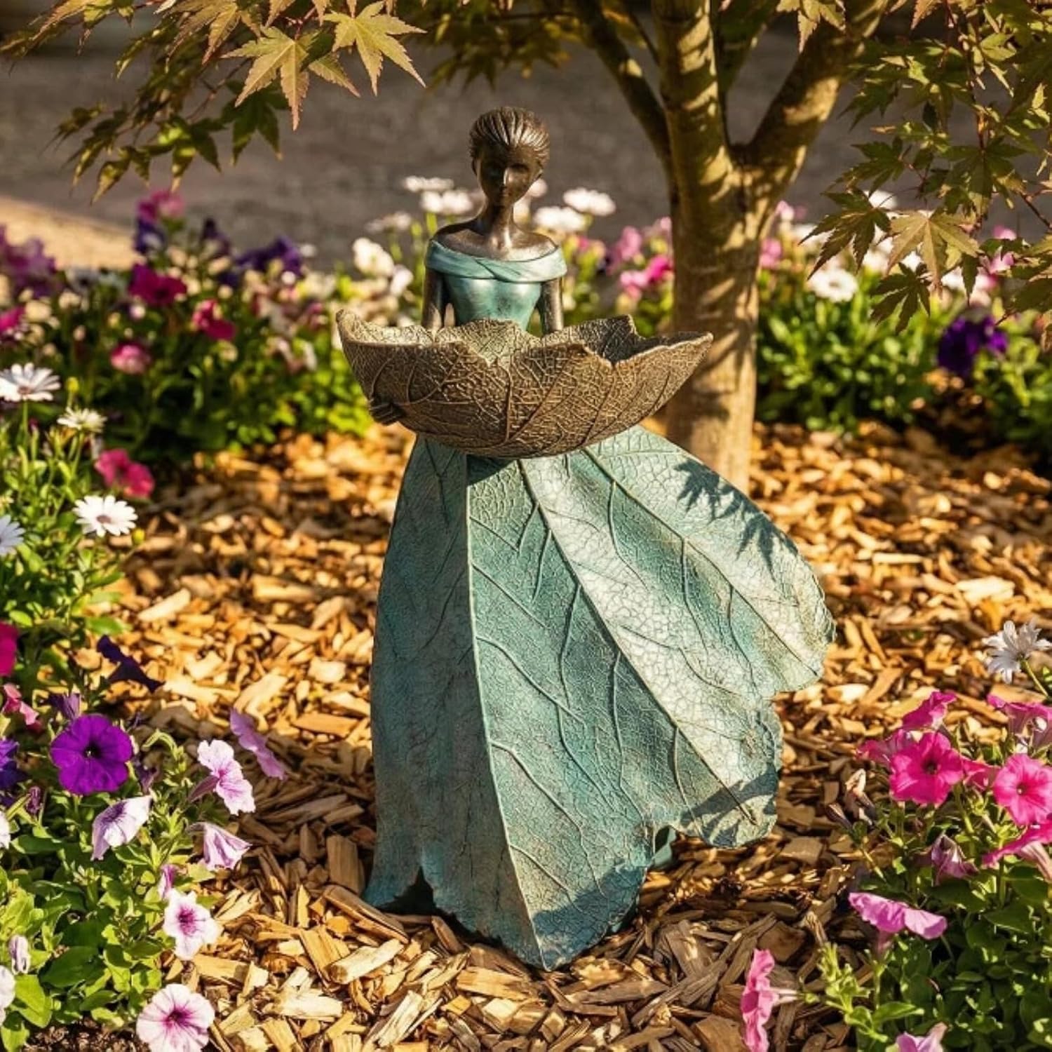 DiliComing Fairy Garden Statues Bird Feeder - 12 Inch Outdoor Fairy Statue | Resin Garden Decor, Decorative Patio Yard