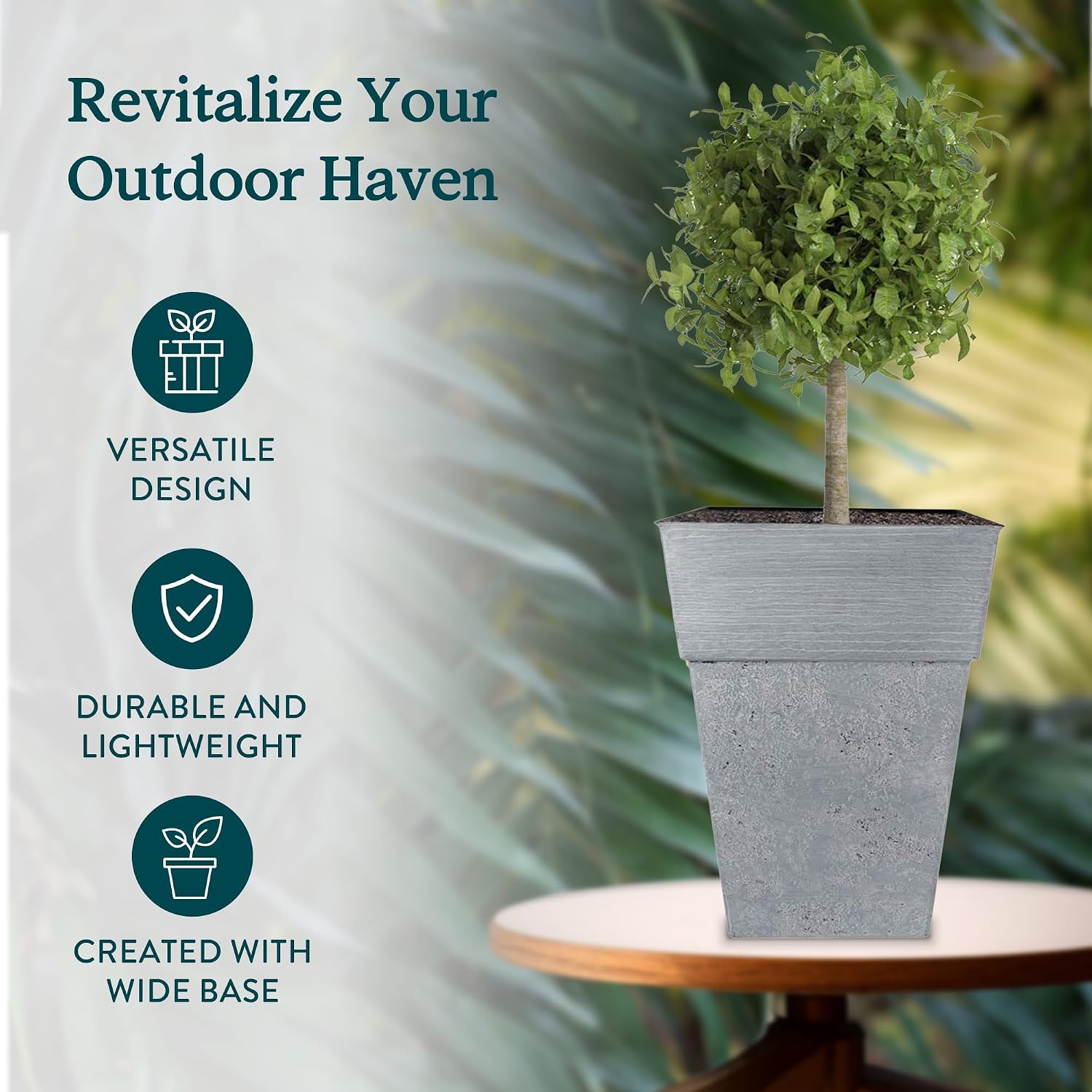 The HC Companies 18 Inch Avino Tall Square Planter - Decorative Indoor Outdoor Plant Pot for Front Porch, Deck, Patio