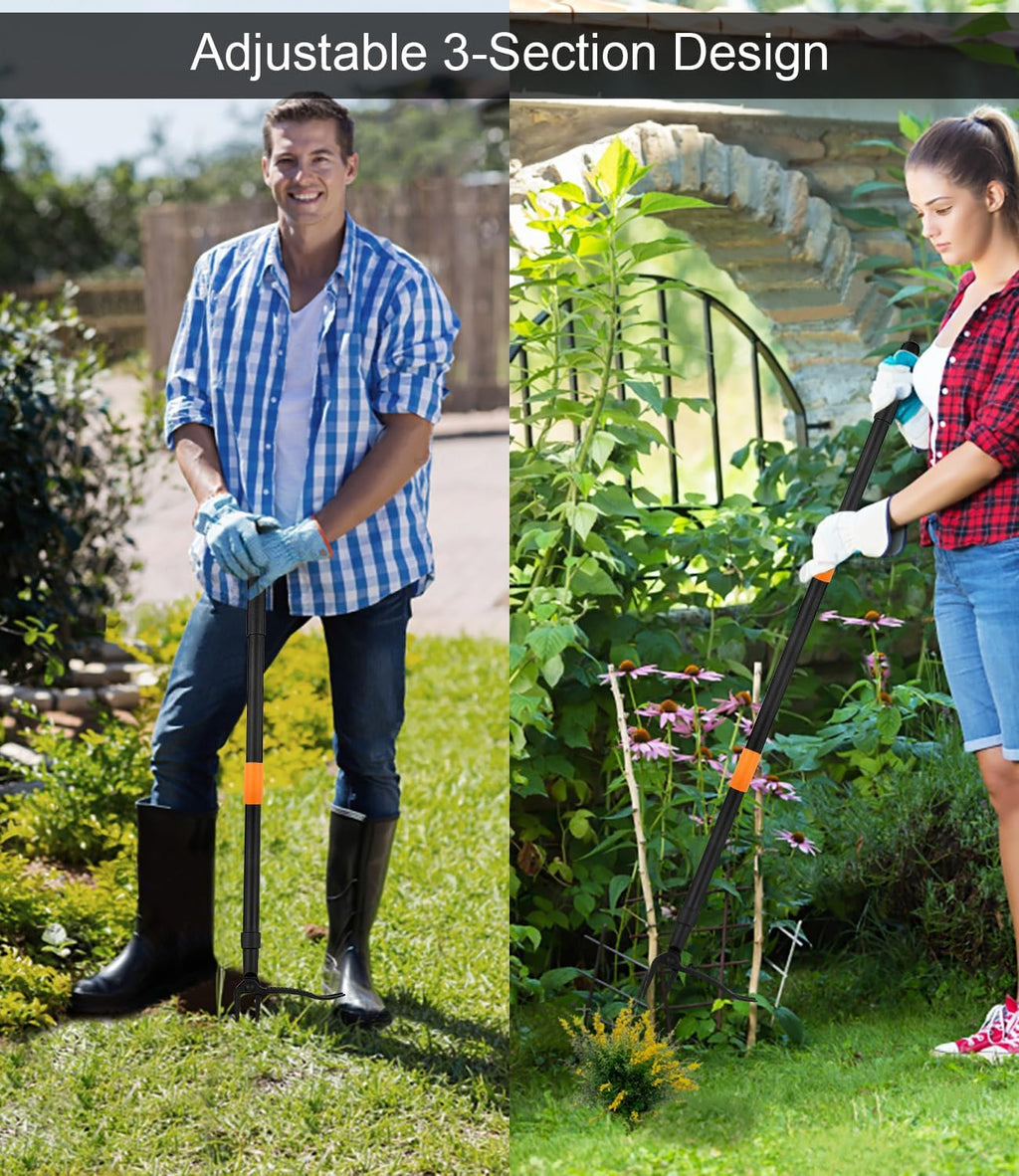 Weed Puller Tool, 4-Claw Stand Up Gardening Hand Weeding Tool with Adjustable 47.8" Stainless Steel Handle & 1035 Steel