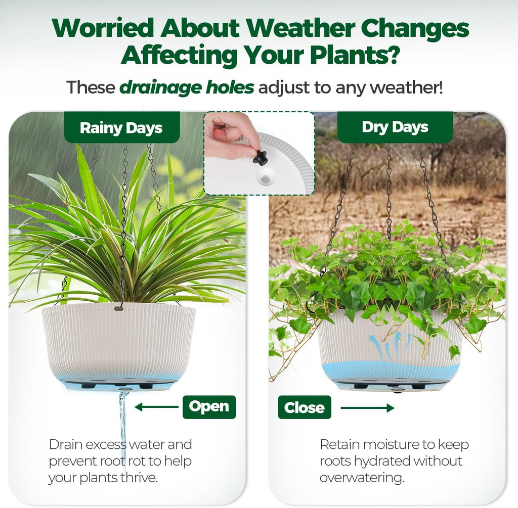 T4U Hanging Planters for Indoor Outdoor, 10 Inch Self Watering Pots, 2 Pack | Hanging basket with reservoir, drainage