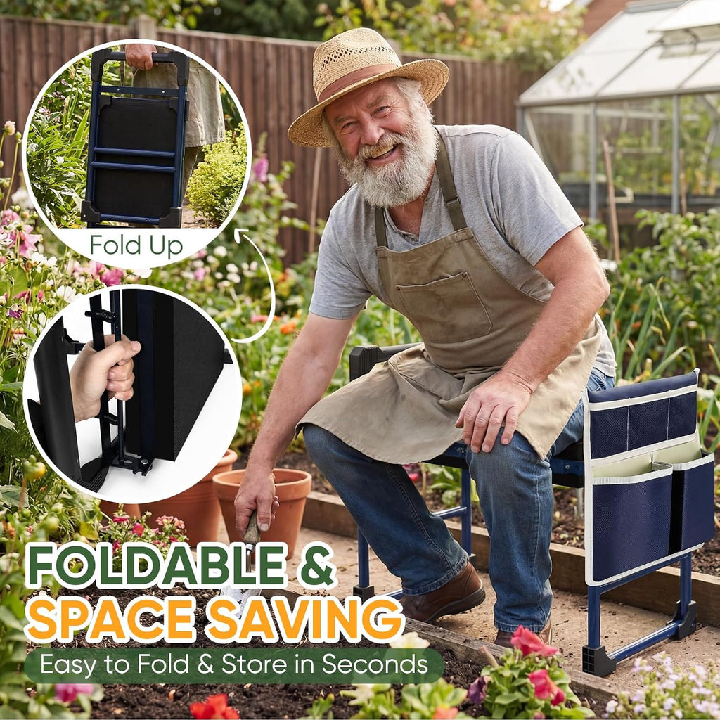 Garden Kneeler and Seat, Heavy Duty Foldable w/Soft Kneeling Pad | Anti-Tip Gardening Stool Bench Kneeler with Thicken