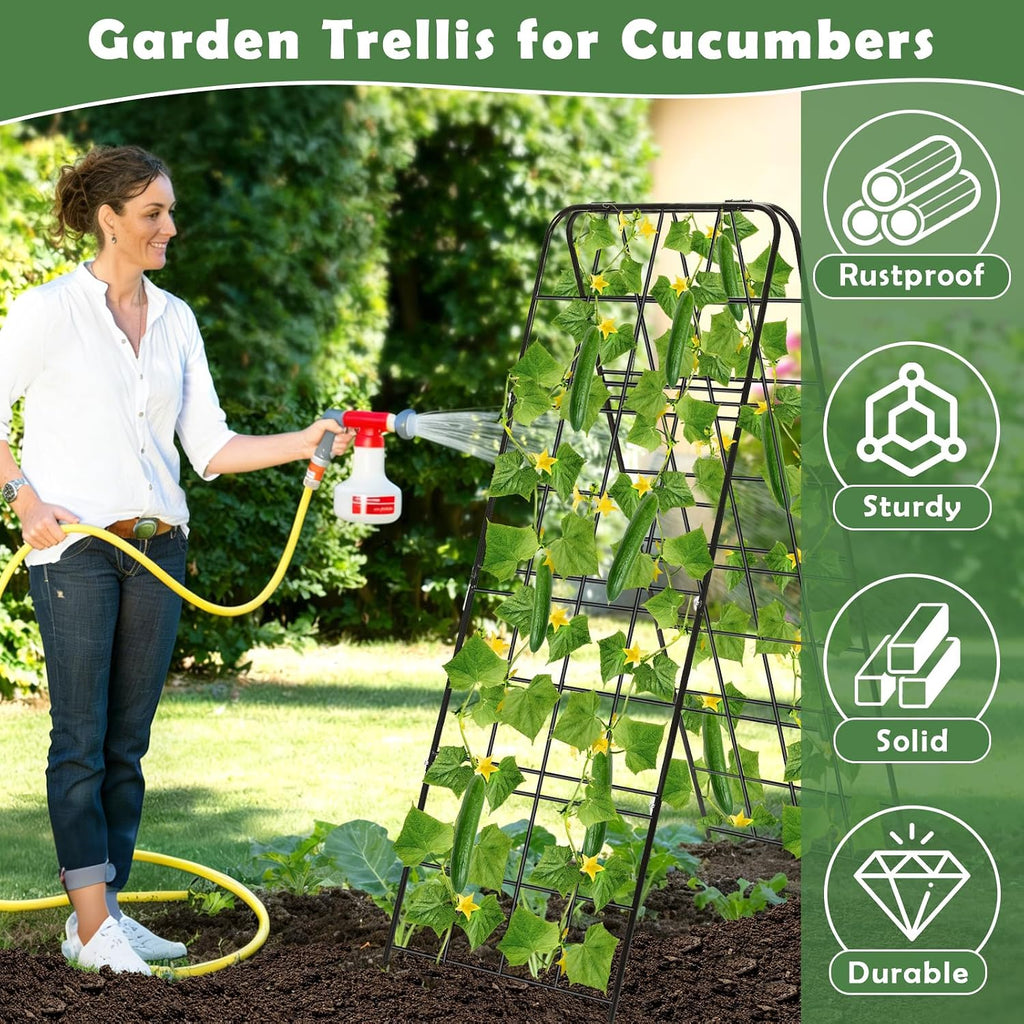 Cucumber Trellis 43.3’’x15.7’’ with Twist Tie and Clips, A-Frame Garden Trellis for Climbing Plants Heavy Duty Metal