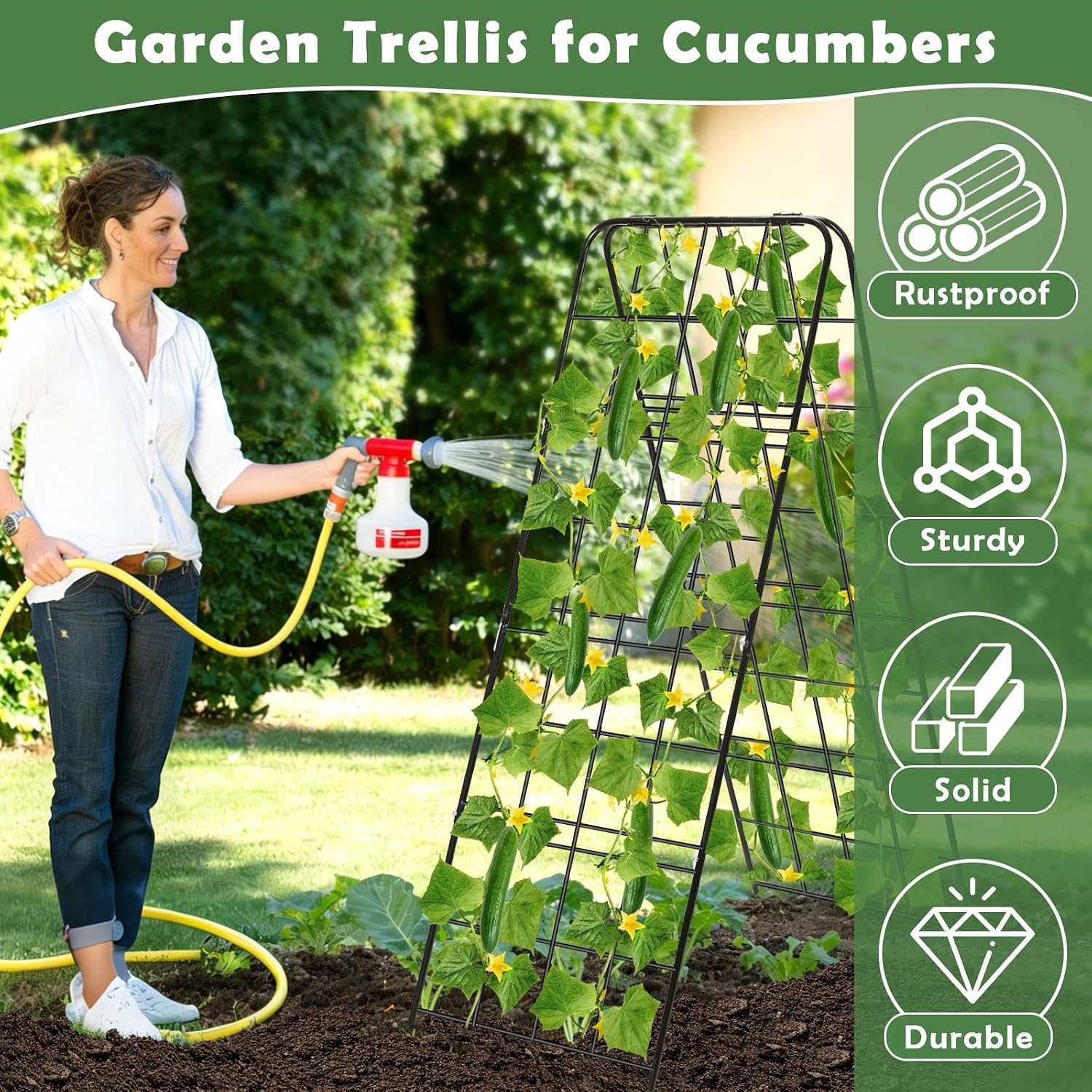 Cucumber Trellis 43.3’’x15.7’’ with Twist Tie and Clips, A-Frame Garden Trellis for Climbing Plants Heavy Duty Metal