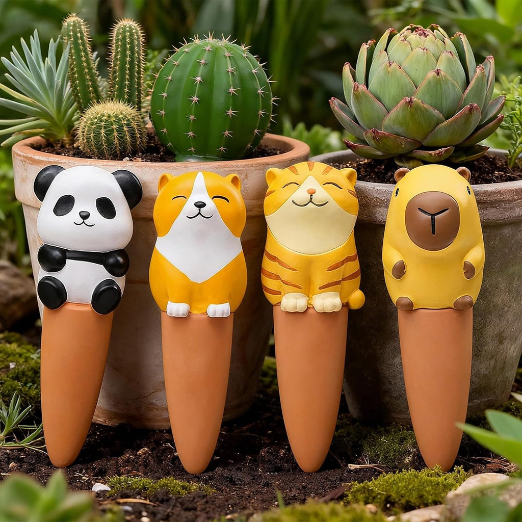MCleanPin 4 Pack Plant Watering Spikes and Globes Handmade Terracotta Self-Watering Planter Insert Automatic Plant