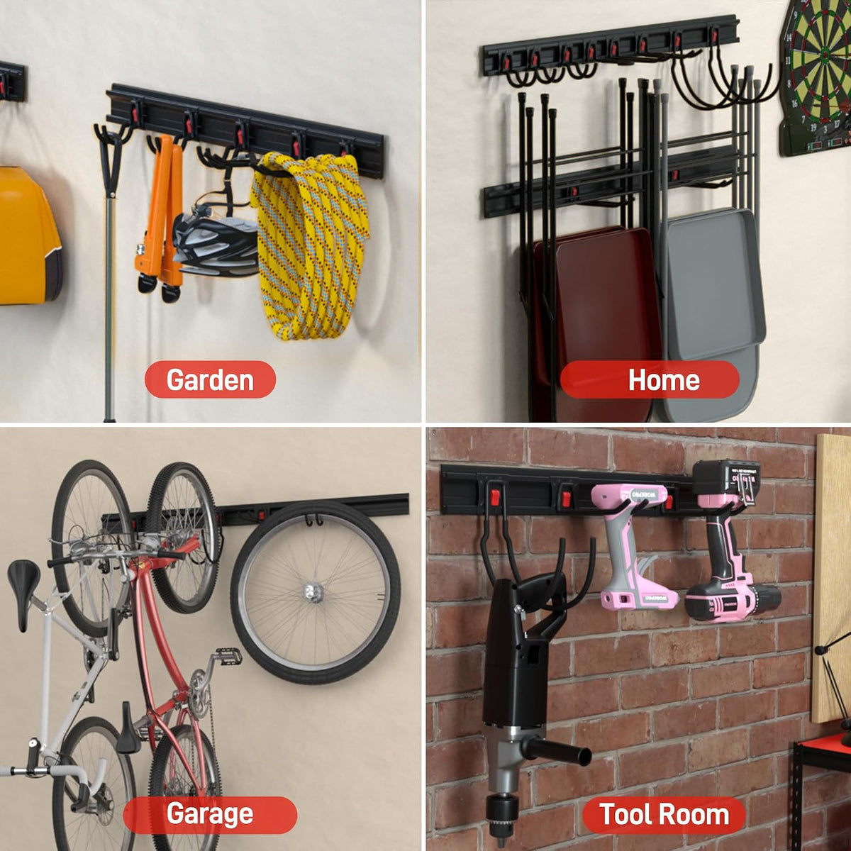WORKPRO 64" Garage Tool Organizer Wall Mount with 8 Adjustable Hooks | Garage Organization, Garden Tool Rack System, 4