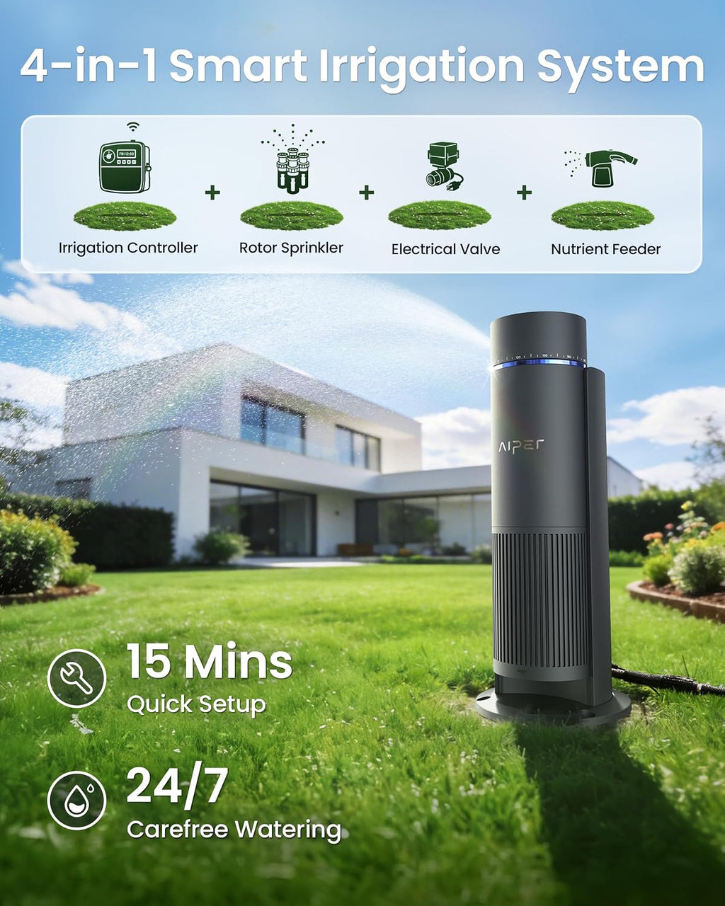 Aiper IrriSense 2 Lawn Sprinkler, Smart Irrigation System, Multi-Zone Plant-Specific Watering, Smart Scheduling