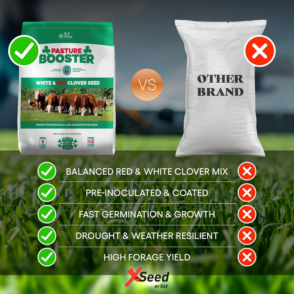 DLF Pasture Booster Clover Seed Mixture - Premium Clover Seed for Pastures, Livestock, Horses, Providing Protein &