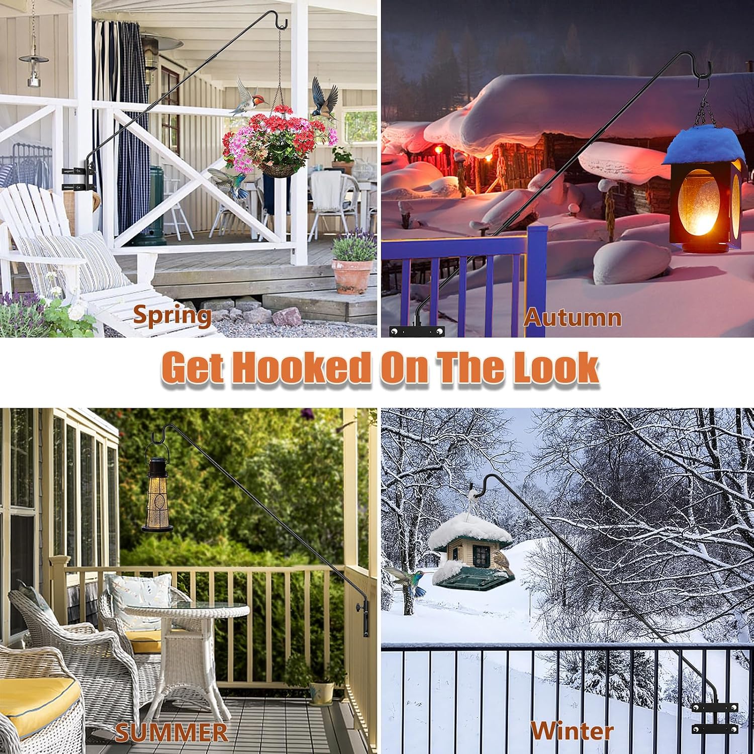 29-43" Adjustable Deck Railing Hook,Heavy Duty Rotating Plant Hanger | Double Clamps for Bird Feeders, Planters