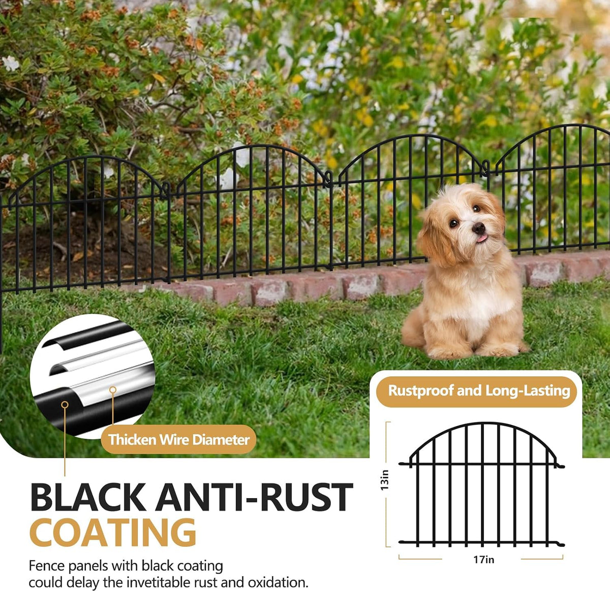 32 Panels Garden Fence, 45.33ft x 20in Animal Barrier Fences for Rabbits Dogs, Rustproof Metal Gardens Border Fencing