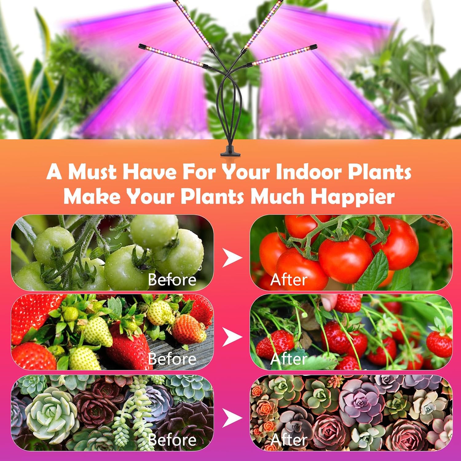 Grow Lights for Indoor Plants,80 LED Plant Lights with Full Spectrum & Red Blue Spectrum, 10 Dimmable Level, 3/9/12H