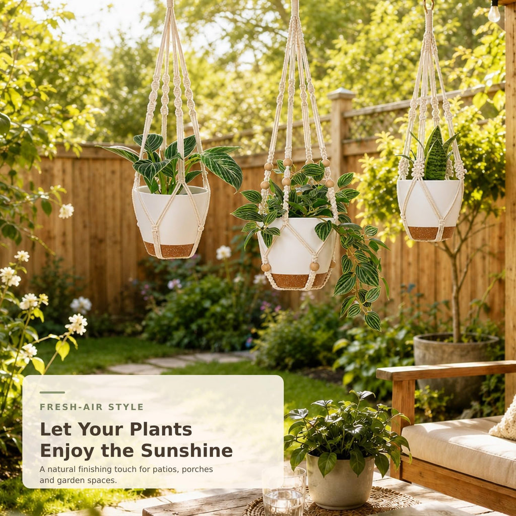 Bouqlife 3 Set Self Watering Hanging Planters for Indoor Plants | 7/6/5.5 Inch Pots with Macrame Plant Hangers
