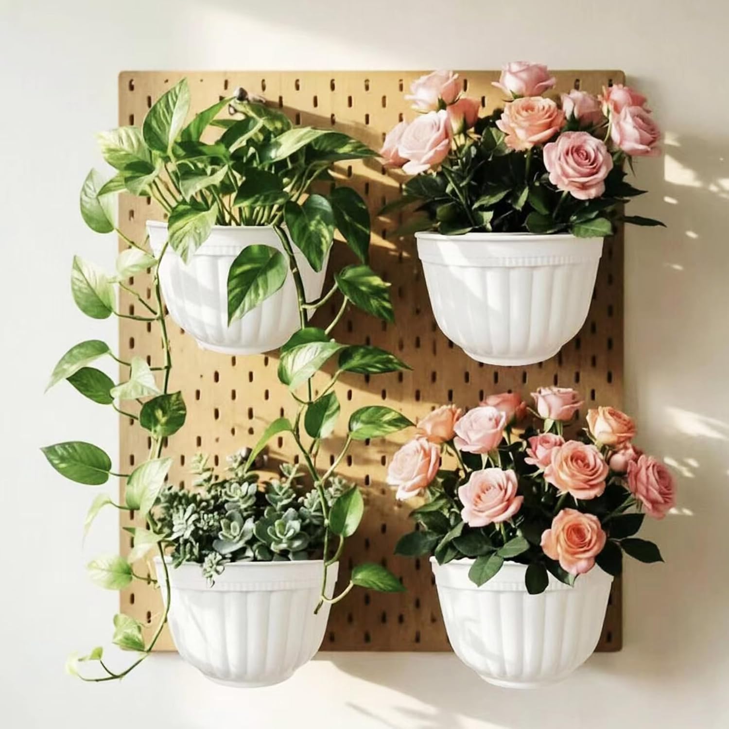 ORIMERC 4 Pack White Wall Planter Pots Vertical Living Wall Hanging Planters Wall Mounted Planter Holder with Drainage