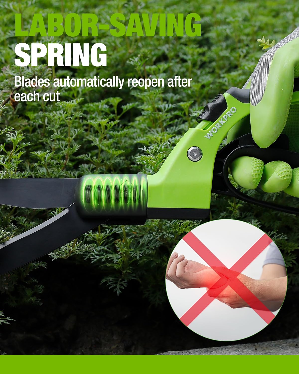 WORKPRO Grass Shears Handheld, Grass Clippers with 360 Degree Swivel Blades | 15-Inch Manual Grass Cutter, Ultra-Sharp