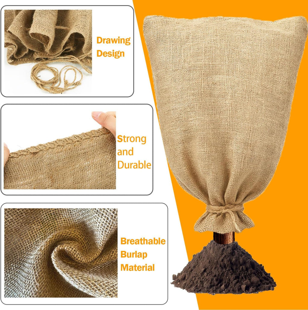 3PCs Burlap Fabric Plant Bags - 24 X 40 Inch Winter Plant Cover Freeze Protection, Reusable Burlap Sacks Plant Frost