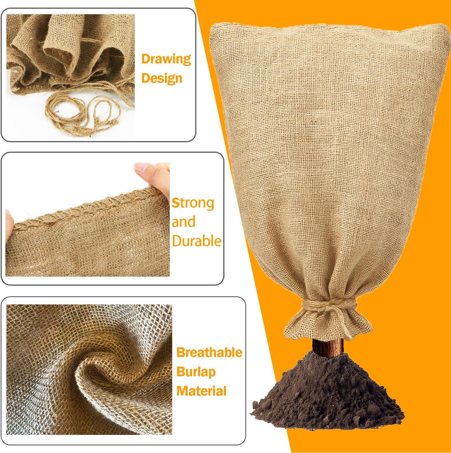 3PCs Burlap Fabric Plant Bags - 24 X 40 Inch Winter Plant Cover Freeze Protection, Reusable Burlap Sacks Plant Frost