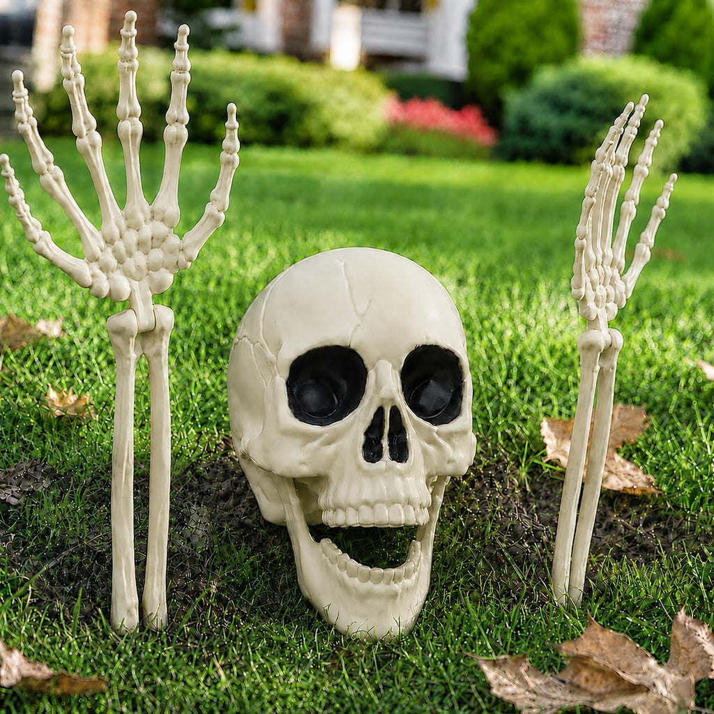 TOY Life 4 Pcs Halloween Skeleton 16" Posable Skeleton Decor, Full Body Posable Joints Outdoor Skeletons, Halloween Skeletons Decorations Outdoor Indoor, Plastic Hanging Skeleton Decorations